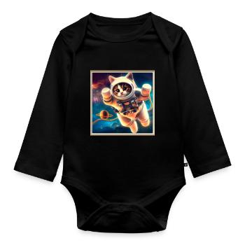 Space Kitty - Organic Longsleeve Baby Bodysuit - black - Front