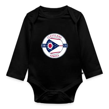Cleveland Ohio Flag USA Travel Souvenir Badge - Organic Longsleeve Baby Bodysuit - black - Front
