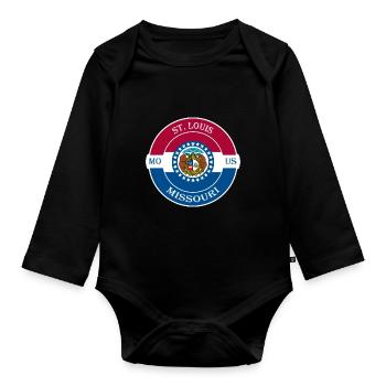 St. Louis Missouri Flag USA Travel Souvenir Badge - Organic Longsleeve Baby Bodysuit - black - Front