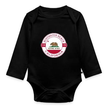 Huntington Beach California Flag USA Souvenir - Body Bébé bio manches longues - noir - Devant