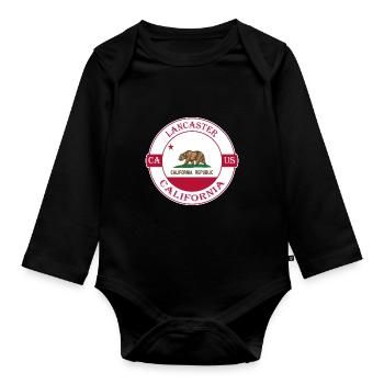 Lancaster California Flag USA Souvenir Badge - Organic Longsleeve Baby Bodysuit - black - Front