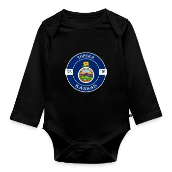 Topeka Kansas Flagge USA Reise Souvenir Abzeichen - Baby Bio-Langarm-Body - Schwarz - Vorne