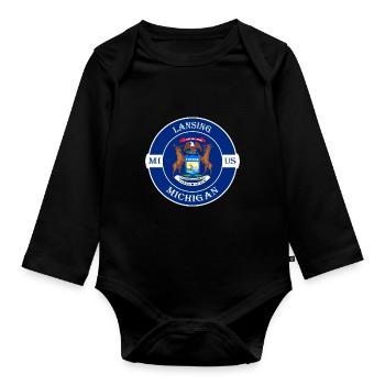 Lansing Michigan Flag USA Travel Souvenir Badge - Body Bébé bio manches longues - noir - Devant