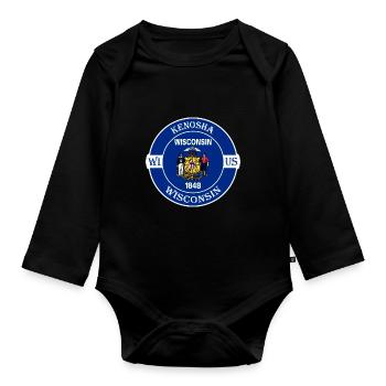 Kenosha Wisconsin Flagge USA Reise Souvenir Abzeichen - Baby Bio-Langarm-Body - Schwarz - Vorne