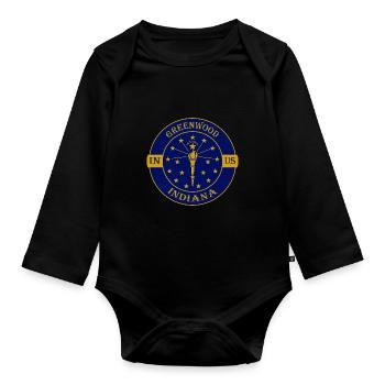 Greenwood Indiana Flag USA Travel Souvenir Badge - Organic Longsleeve Baby Bodysuit - black - Front