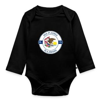 Des Plaines Illinois Flag USA Souvenir Badge - Organic Longsleeve Baby Bodysuit - black - Front
