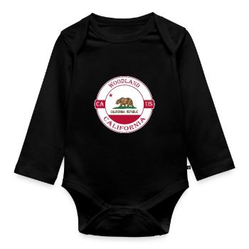 Woodland California Flagge USA Reise Souvenir Abzeichen - Baby Bio-Langarm-Body - Schwarz - Vorne