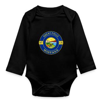 Great Falls ntana Flag USA Travel Souvenir Badge - Organic Longsleeve Baby Bodysuit - black - Front