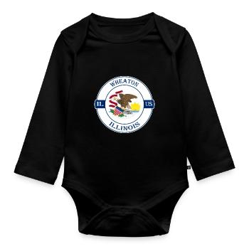 Wheaton Illinois Flag USA Travel Souvenir Badge - Organic Longsleeve Baby Bodysuit - black - Front