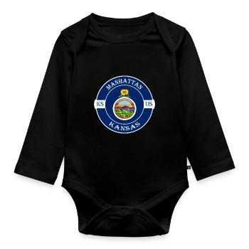 Manhattan Kansas Flagge USA Reise Souvenir Abzeichen - Baby Bio-Langarm-Body - Schwarz - Vorne