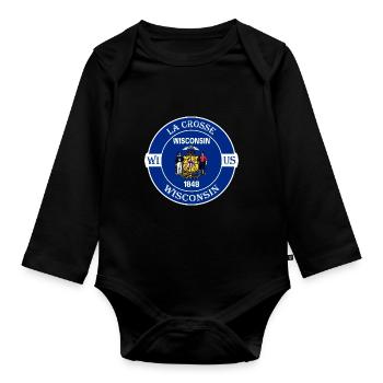 La Crosse Wisconsin Flagge USA Reise Souvenir Abzeichen - Baby Bio-Langarm-Body - Schwarz - Vorne