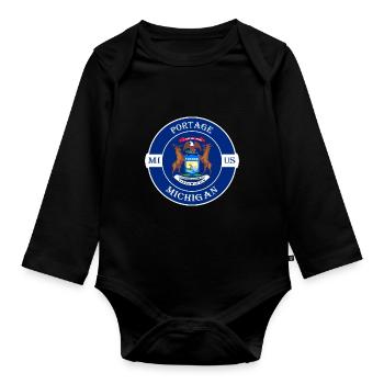 Portage Michigan Flagge USA Reise Souvenir Abzeichen - Baby Bio-Langarm-Body - Schwarz - Vorne