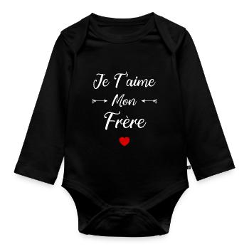 je t'aime mon Frère - Body Bébé bio manches longues - noir - Devant