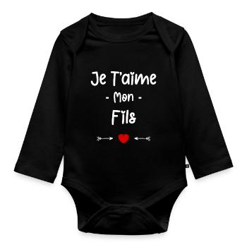 Je t'aime mon Fils - Body Bébé bio manches longues - noir - Devant