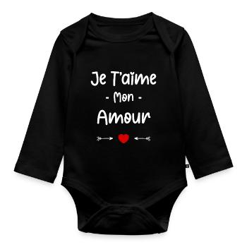 je t'aime mon Amour - Body Bébé bio manches longues - noir - Devant