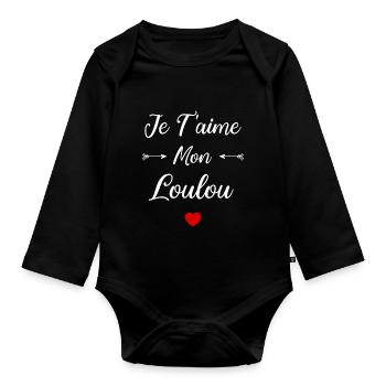 Je t'aime mon Loulou - Body Bébé bio manches longues - noir - Devant