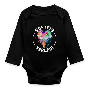 Eisverkäufer Kostüm Softeis Verleih Eis T-Shirt - Baby Bio-Langarm-Body - Schwarz - Vorne