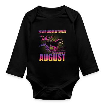 This girl loves horses | August - Organic Longsleeve Baby Bodysuit - black - Front