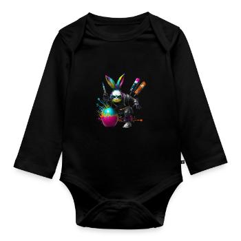 Zukunfts Technologie Osterhase mit Osterei - Baby Bio-Langarm-Body - Schwarz - Vorne