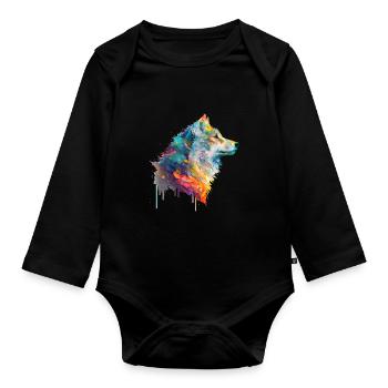 Aquarell Wolf - Baby Bio-Langarm-Body - Schwarz - Vorne
