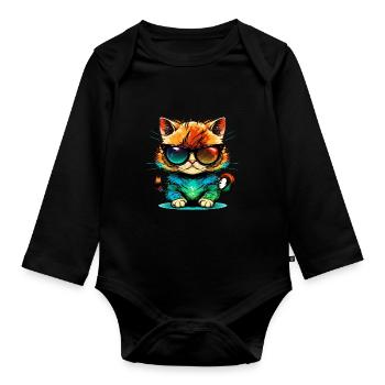 Chat agaçant avec des lunettes de soleil amoureux des chats - Body Bébé bio manches longues - noir - Devant