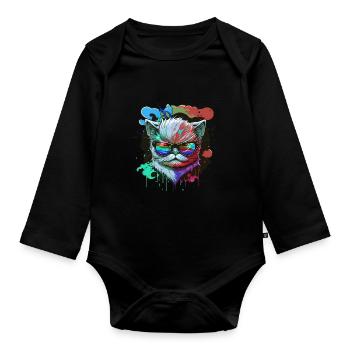 Chat maléfique avec des lunettes de soleil Amoureux des chats - Body Bébé bio manches longues - noir - Devant