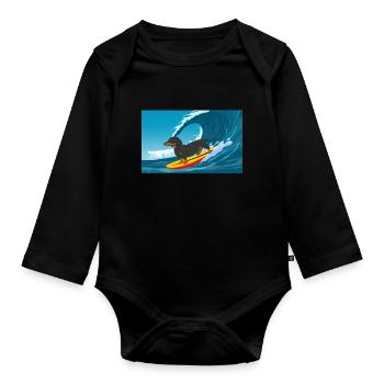 Dachshund Owner Beach Dog Surfing Surfboard Surfer - Organic Longsleeve Baby Bodysuit - black - Front