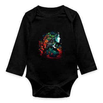 Woman as fairy forest spirit Watercolor Airbrush - Organic Longsleeve Baby Bodysuit - black - Front