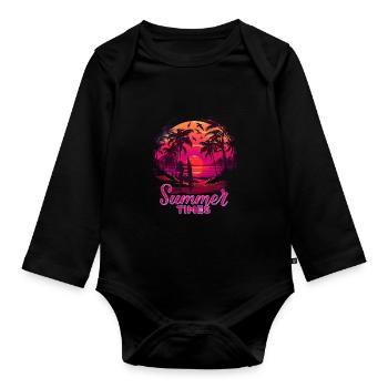 Retro Palmen Sonne Urlaub Summer Times - Baby Bio-Langarm-Body - Schwarz - Vorne