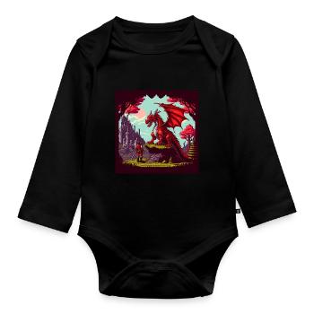 8bit Pixel Drache - Baby Bio-Langarm-Body - Schwarz - Vorne