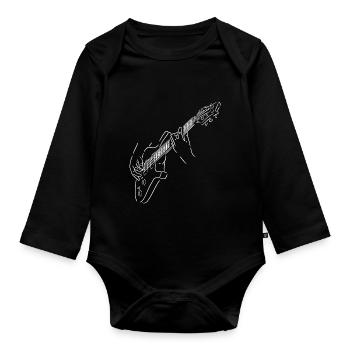 White silhouette of a guitarist. Electric guitar. - Organic Longsleeve Baby Bodysuit - black - Front