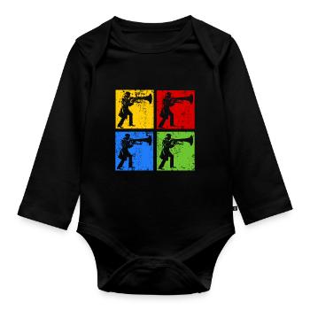 Euphonium Player Euphonist Dad Vintage Pop Art - Organic Longsleeve Baby Bodysuit - black - Front