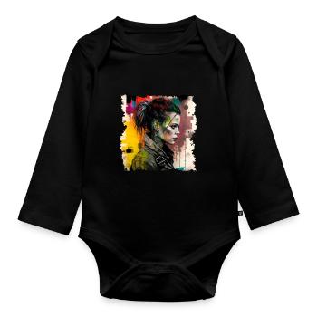 Tatouage Punk Rock Girl Punkrock Gothique - Body Bébé bio manches longues - noir - Devant