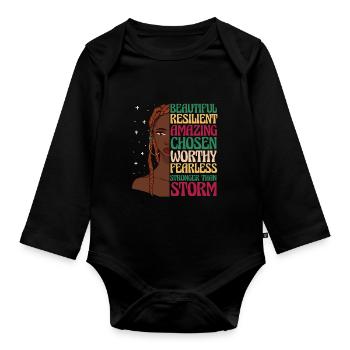 African American Afro Heritage Girl Quote - Organic Longsleeve Baby Bodysuit - black - Front