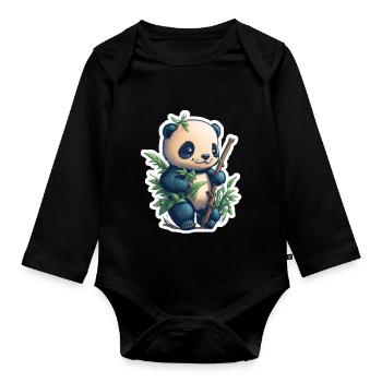 Cute Panda with Bamboo - Baby Bio-Langarm-Body - Schwarz - Vorne
