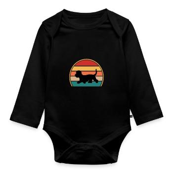 Dandie Dinmont Terrier Dog Silhouette Retro Sunset - Organic Longsleeve Baby Bodysuit - black - Front