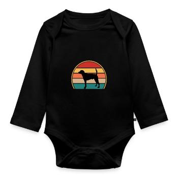 Français Foxhound Dog Lover Silhouette Retro Sunset - Body Bébé bio manches longues - noir - Devant