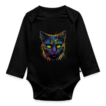 Pop Art Cat - Baby Bio-Langarm-Body - Schwarz - Vorne