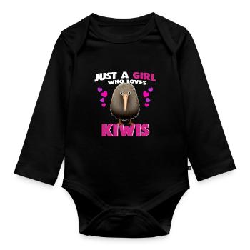 Just a Girl who Loves Kiwis - Baby Bio-Langarm-Body - Schwarz - Vorne