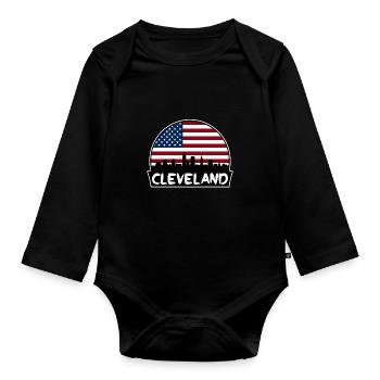 Cleveland Ohio Usa Flag Skyline Silhouette Travel - Organic Longsleeve Baby Bodysuit - black - Front