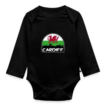 Cardiff Pays de Galles Flag Skyline Silhouette Voyage - Body Bébé bio manches longues - noir - Devant