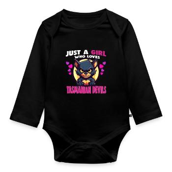 Just a Girl who Loves tasmanian Devils - Organic Longsleeve Baby Bodysuit - black - Front
