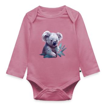 Cute koala with eucalyptus leaf - Organic Longsleeve Baby Bodysuit - mauve - Front