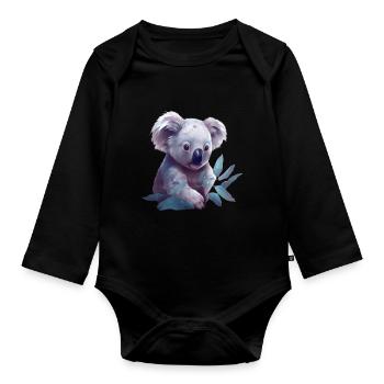 Cute koala with eucalyptus leaf - Organic Longsleeve Baby Bodysuit - black - Front