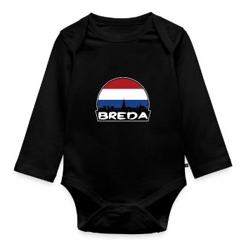 Breda Niederlande Flagge Skyline Silhouette Reisen - Baby Bio-Langarm-Body - Schwarz - Vorne