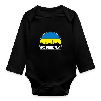 Kiew Ukraine Flagge Skyline Silhouette Reisen - Baby Bio-Langarm-Body - Schwarz - Vorne