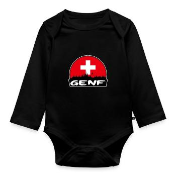 Genf Schweiz Flagge Skyline Silhouette Reisen - Baby Bio-Langarm-Body - Schwarz - Vorne