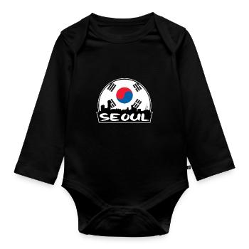 Séoul Corée du Sud Drapeau Skyline Silhouette Voyage - Body Bébé bio manches longues - noir - Devant