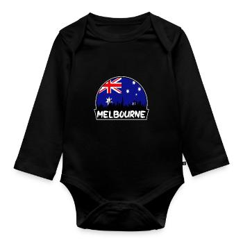 Melbourne Australie Drapeau Skyline Silhouette Voyage - Body Bébé bio manches longues - noir - Devant