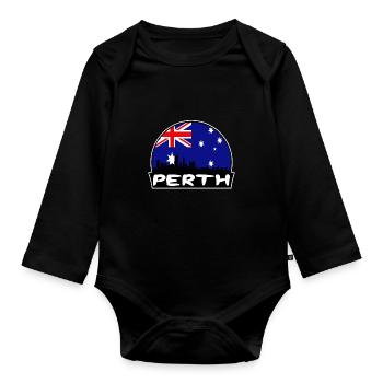 Perth Australien Flagge Skyline Silhouette Reisen - Baby Bio-Langarm-Body - Schwarz - Vorne